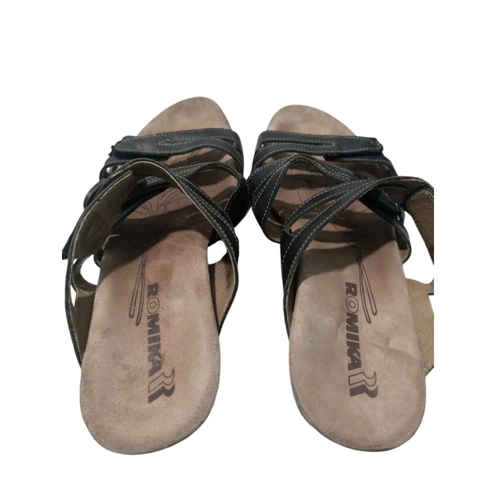 Romika Womens Comfort Leather Sandals Slip On Slides Wedge Size US 8.5 Brown